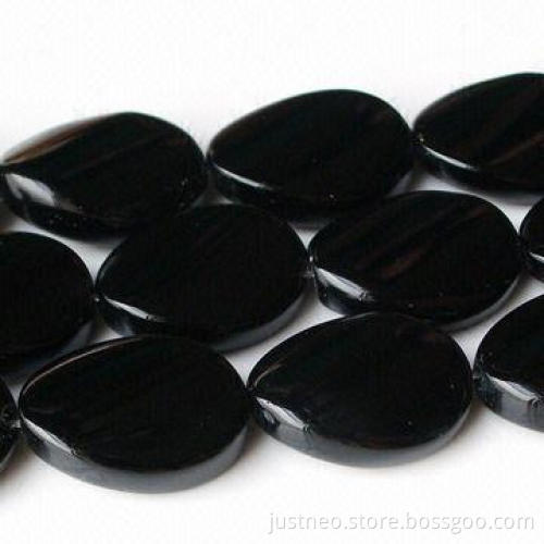 Black twisted oval semi precious agate gemstone, beaded strand, polished finish